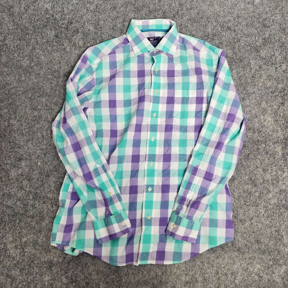 Vineyard Vines Shirt Men M Multicolor Gingham Plaid Long Sleeve Button Up Preppy